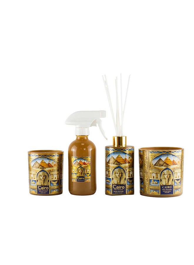 KAMAYA Skyline Collection Cairo Nile Reverie Scented Candle | 3 wick 400gms Scented Candle | Cairo Skyline Glass Jar With Gold Lid - Image 4