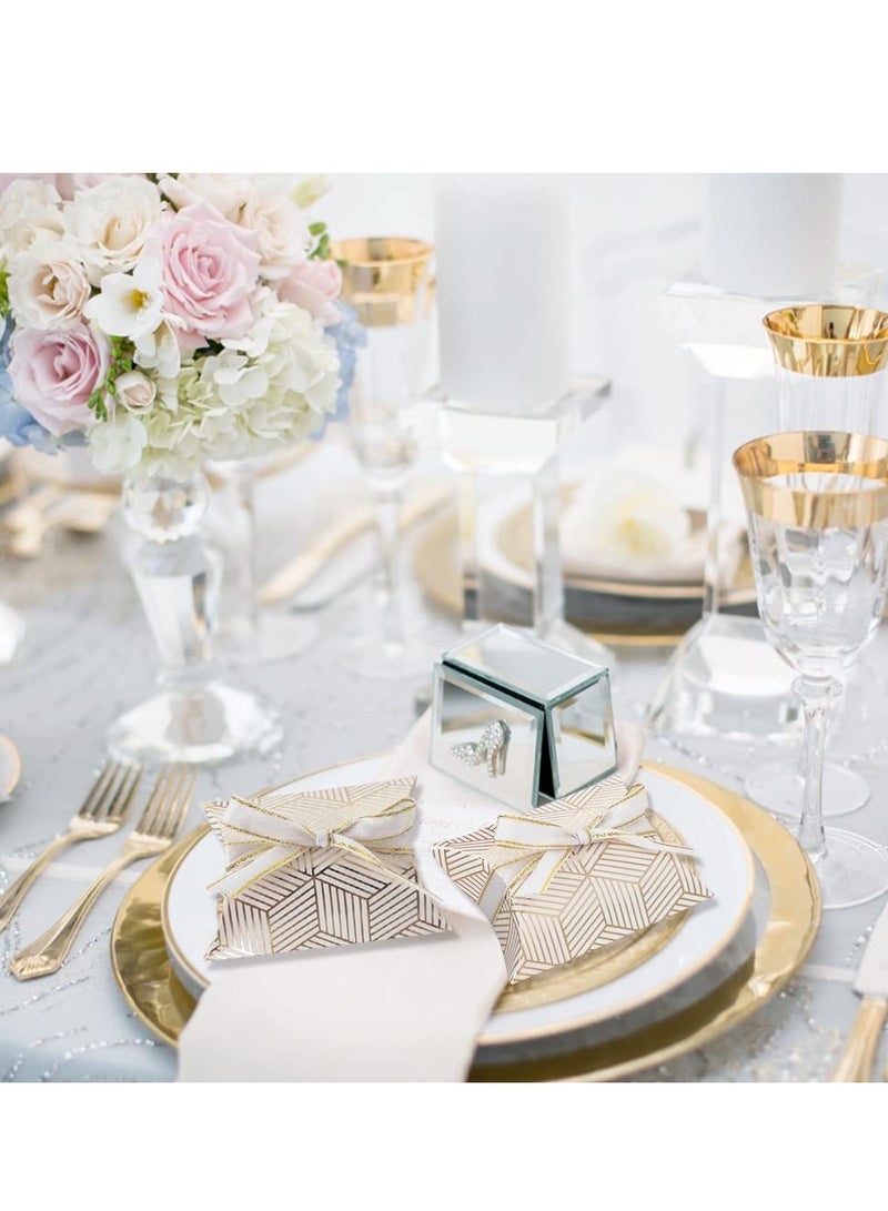 علبة حلويات 50 قطعة، علبة حلوى، علبة حلوى من ورق الكرافت على شكل وسادة، أفكار حفلات لعيد ميلاد البنات، لوازم الزفاف (ألوان ذهبية وألماس 3.58x2.48 بوصة) - Image 5