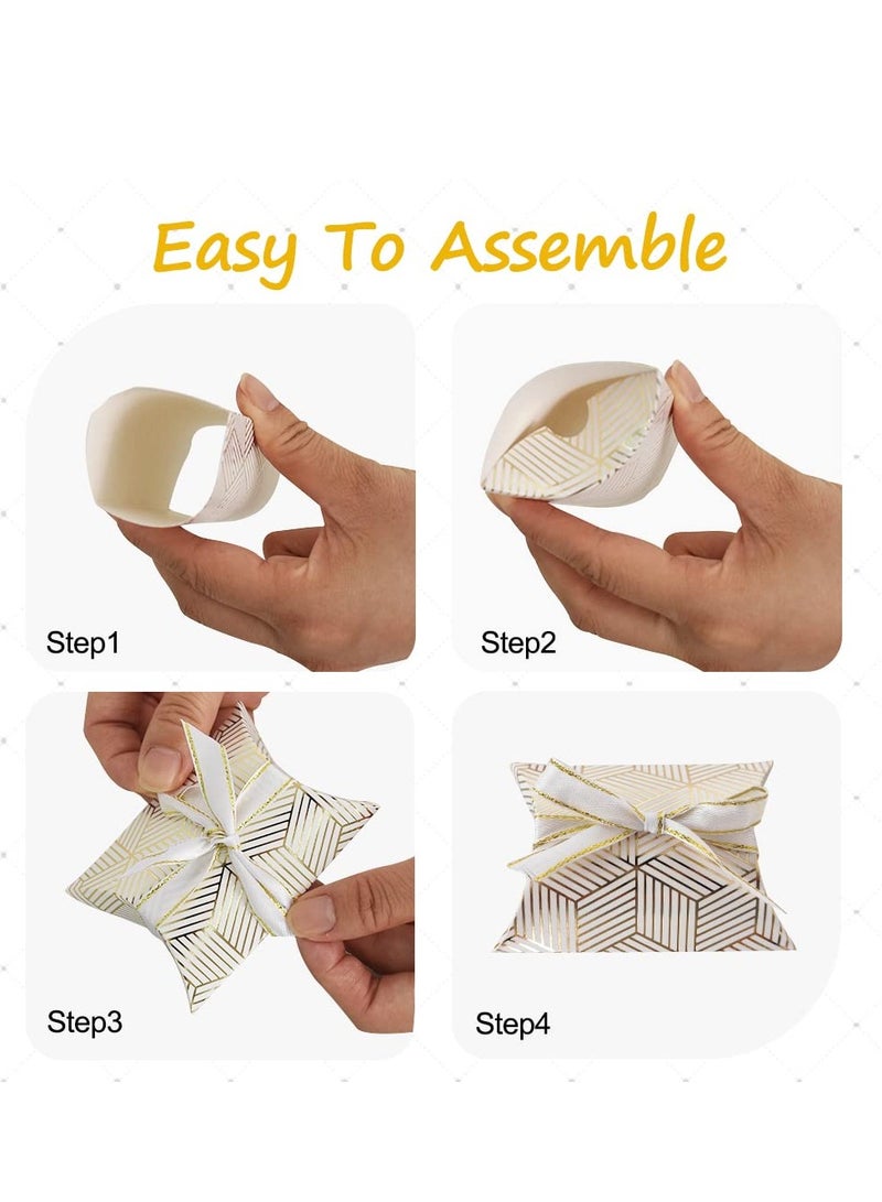 علبة حلويات 50 قطعة، علبة حلوى، علبة حلوى من ورق الكرافت على شكل وسادة، أفكار حفلات لعيد ميلاد البنات، لوازم الزفاف (ألوان ذهبية وألماس 3.58x2.48 بوصة) - Image 3