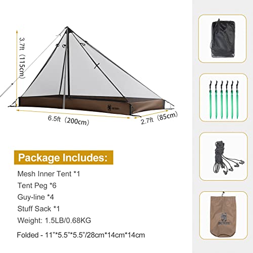 OneTigris Mesh Teepee Tent, Ultralight 1 Person Screen Room with Waterproof Bathtub Floor for Outdoor Camping Hiking Backpacking Bushcraft Tarp Hot Tent Shelter - Image 3