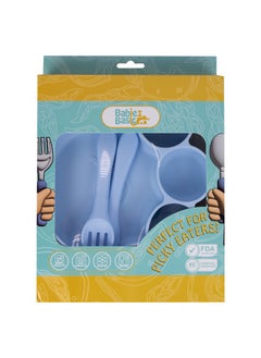 Babies Basic Feeding Set, 3 Piece, Silicone Set For Self Feeding, Learning & Fine Motor Skills Soft, Easy To Grip,Silicone Suction Plate With Silicone Spoon And Fork- Blue  - Image 5