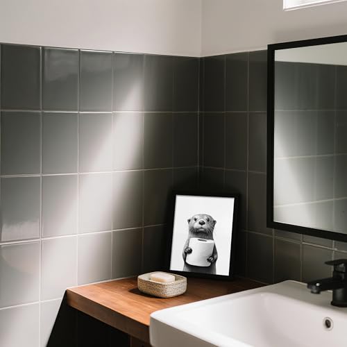 FYLDPSB Framed Black and White Bathroom Canvas Wall Art, Funny Animal Bathroom Decor Cute Otter Holding A Roll of Toilet Paper Picture Modern Humor Painting Wall Decor Ready to Hang 10'' x 8'' - Image 5