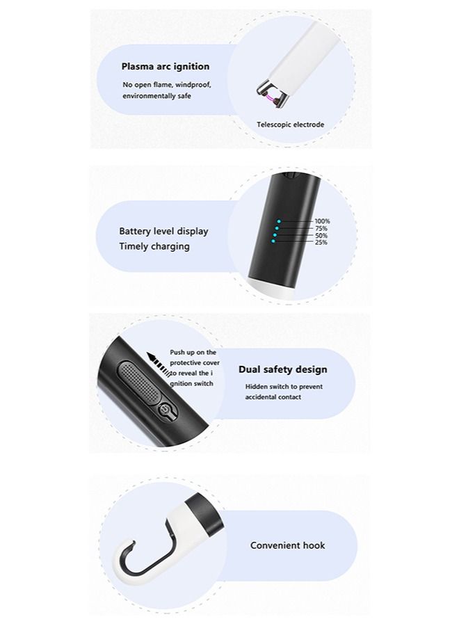 Arabest ولاعة شموع عبوة واحدة قابلة لإعادة الشحن عبر USB ولاعة طويلة مقاومة للرياح بدون لهب مع شاشة عرض LED للبطارية للشموع والألعاب النارية والشواء وموقد الغاز والشواية (أسود)  - Image 2