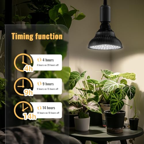 SpeePlant Hanging Grow Lights for Indoor Plants, 25W 5000K, LED Hanging Grow Light Bulbs with Timer, Height Adjustable Hanging Plant Light, Full Spectrum Pendant Grow Light for Seed Starting, Black - Image 4