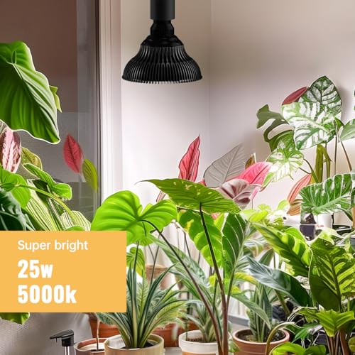 SpeePlant Hanging Grow Lights for Indoor Plants, 25W 5000K, LED Hanging Grow Light Bulbs with Timer, Height Adjustable Hanging Plant Light, Full Spectrum Pendant Grow Light for Seed Starting, Black - Image 2
