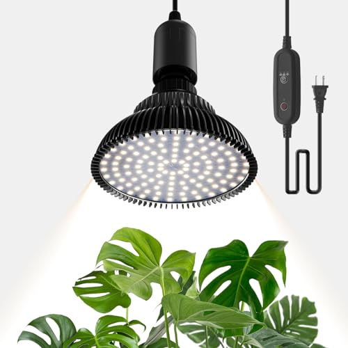 SpeePlant Hanging Grow Lights for Indoor Plants, 25W 5000K, LED Hanging Grow Light Bulbs with Timer, Height Adjustable Hanging Plant Light, Full Spectrum Pendant Grow Light for Seed Starting, Black - Image 1