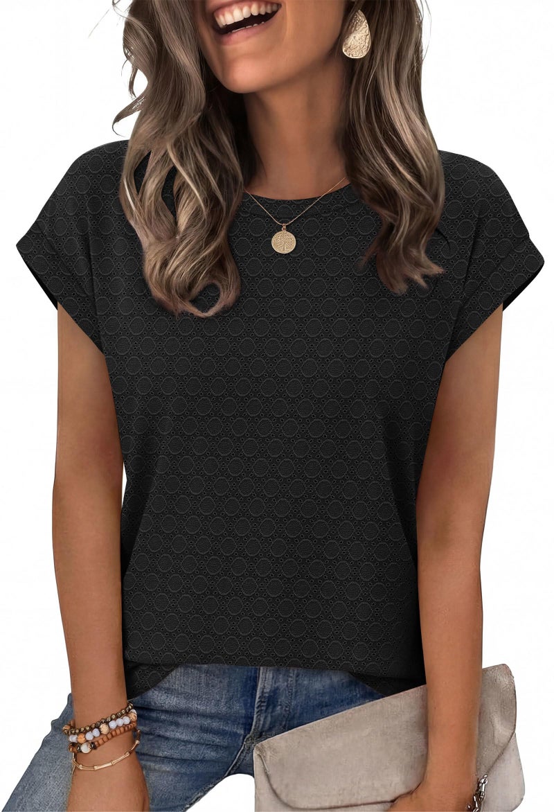 Alaroo Cute Tops for Women Dressy Short Sleeve Shirts Business Casual Summer Clothes Cruise Outfits Spring Fashion Clothing Black M - Image 1