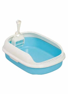 AL THEQA  Semi-Enclosed Open Top Cat Litter Box with Scoop (BLUE)