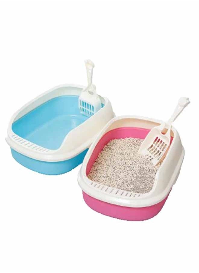 Generic - AL THEQA  Semi-Enclosed Open Top Cat Litter Box with Scoop (BLUE) - Image 1