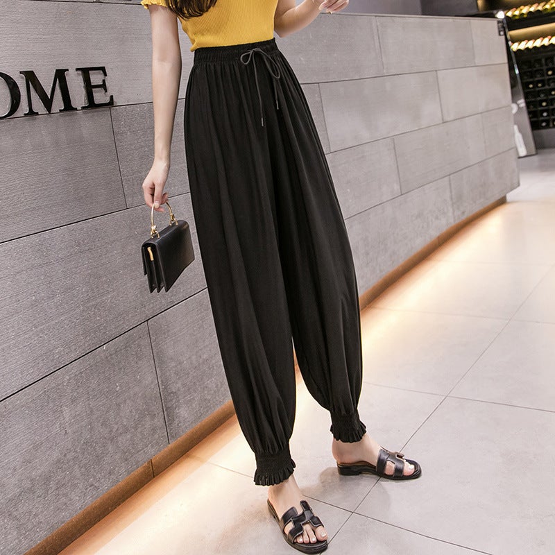 2024 Summer Ice Silk Lantern Pants Casual Printed Womens Cropped Trousers Digital Wheel - Image 4