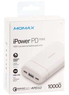Momax iPower PD mini 10,000 mAh USB-C External Battery Pack PD Fast Charger QC 3.0 Power Bank - White  - Image 2