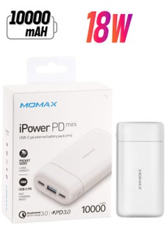 Momax iPower PD mini 10,000 mAh USB-C External Battery Pack PD Fast Charger QC 3.0 Power Bank - White  - Image 1