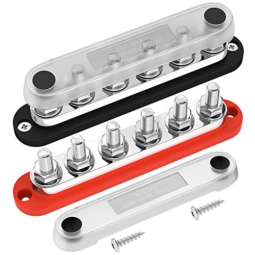 DaierTek 300A Bus Bar 12V Marine 12V Power Distribution Block with Cover 6 x 3/8" (M10) Terminal Studs Max 300V AC 48V DC Positive & Ground Busbar for Automotive Car Boat - Image 1
