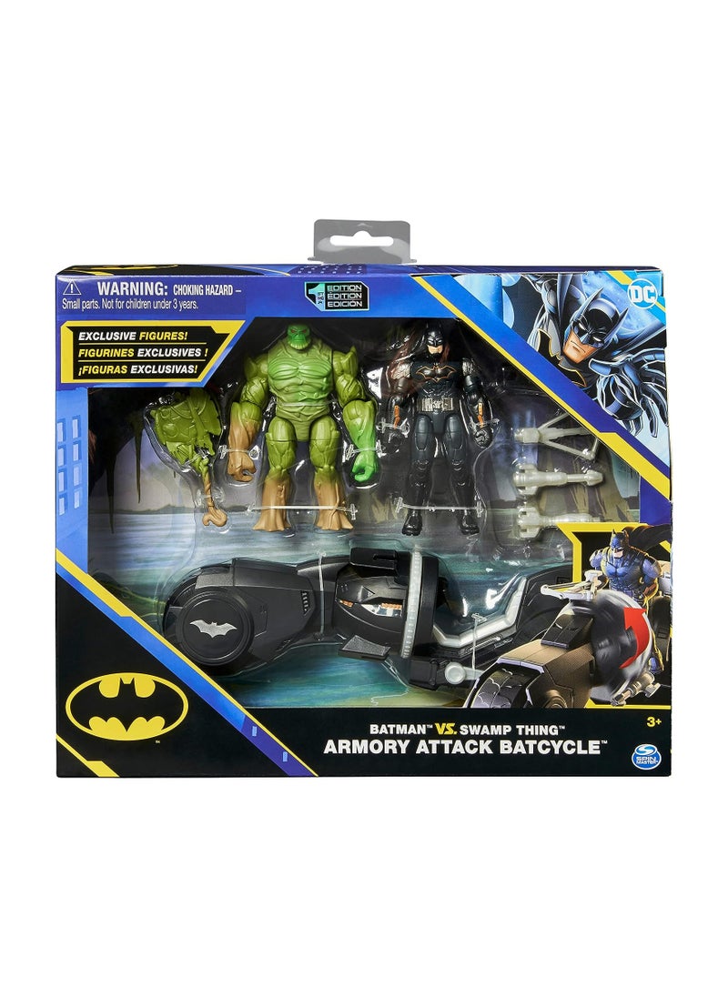 SPIN MASTER - DC Comics, Batman and Swamp Thing Armory Attack Batcycle Set, Exclusive Armored Batman and Swamp Thing Action Figure with Accessories - Image 1