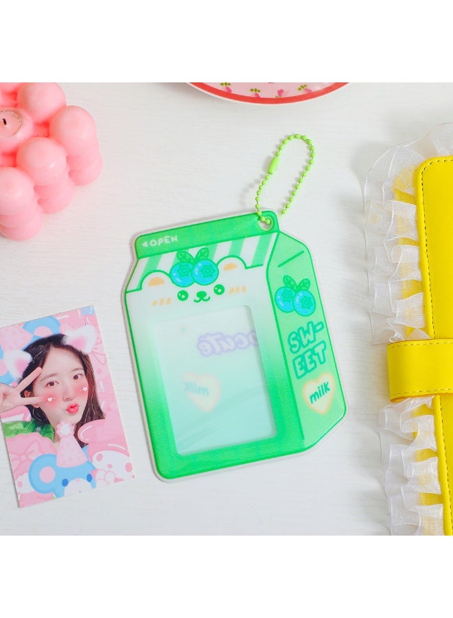 NIBEMINENT 1 - Piece Cartoon Animal Milk Box Kpop Photo Card Holder Pendant Key Chain ID Badge Holder ID Card Holder Photo Card Protector for School ID Office ID Access Card for Women Girls - Image 1