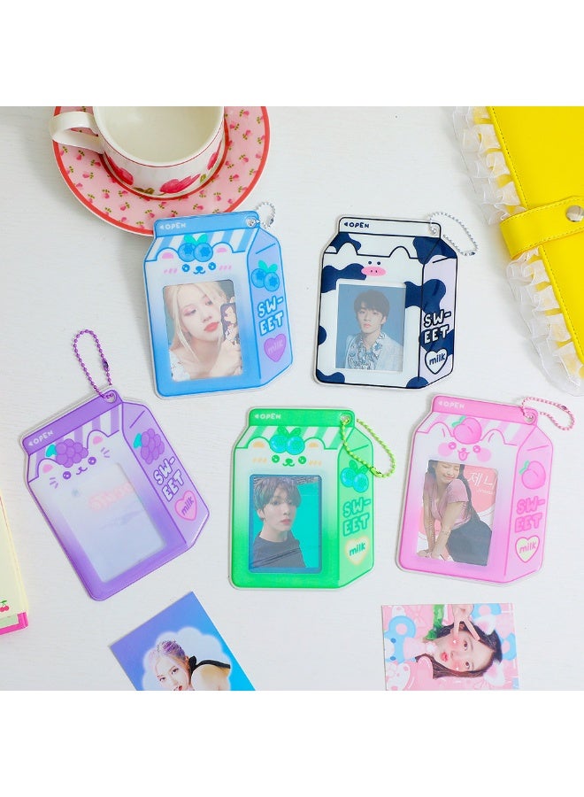 NIBEMINENT 1 - Piece Cartoon Animal Milk Box Kpop Photo Card Holder Pendant Key Chain ID Badge Holder ID Card Holder Photo Card Protector for School ID Office ID Access Card for Women Girls - Image 3