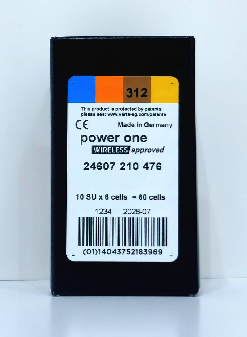 Power One بطارية سماعة الأذن Powerone بحجم 312 - مصنوعة في ألمانيا - عبوة من 60 بطارية - Image 2
