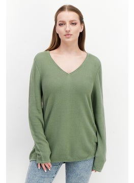 Zero Women Textured Long Sleeve Sweatshirt, Olive  - Image 1