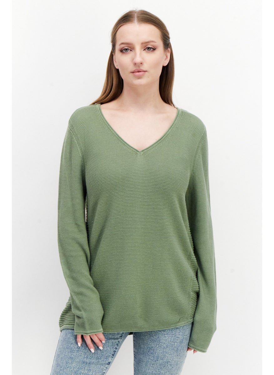 Zero Women Textured Long Sleeve Sweatshirt, Olive  - Image 1
