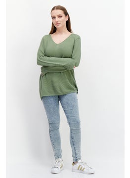 Zero Women Textured Long Sleeve Sweatshirt, Olive  - Image 2