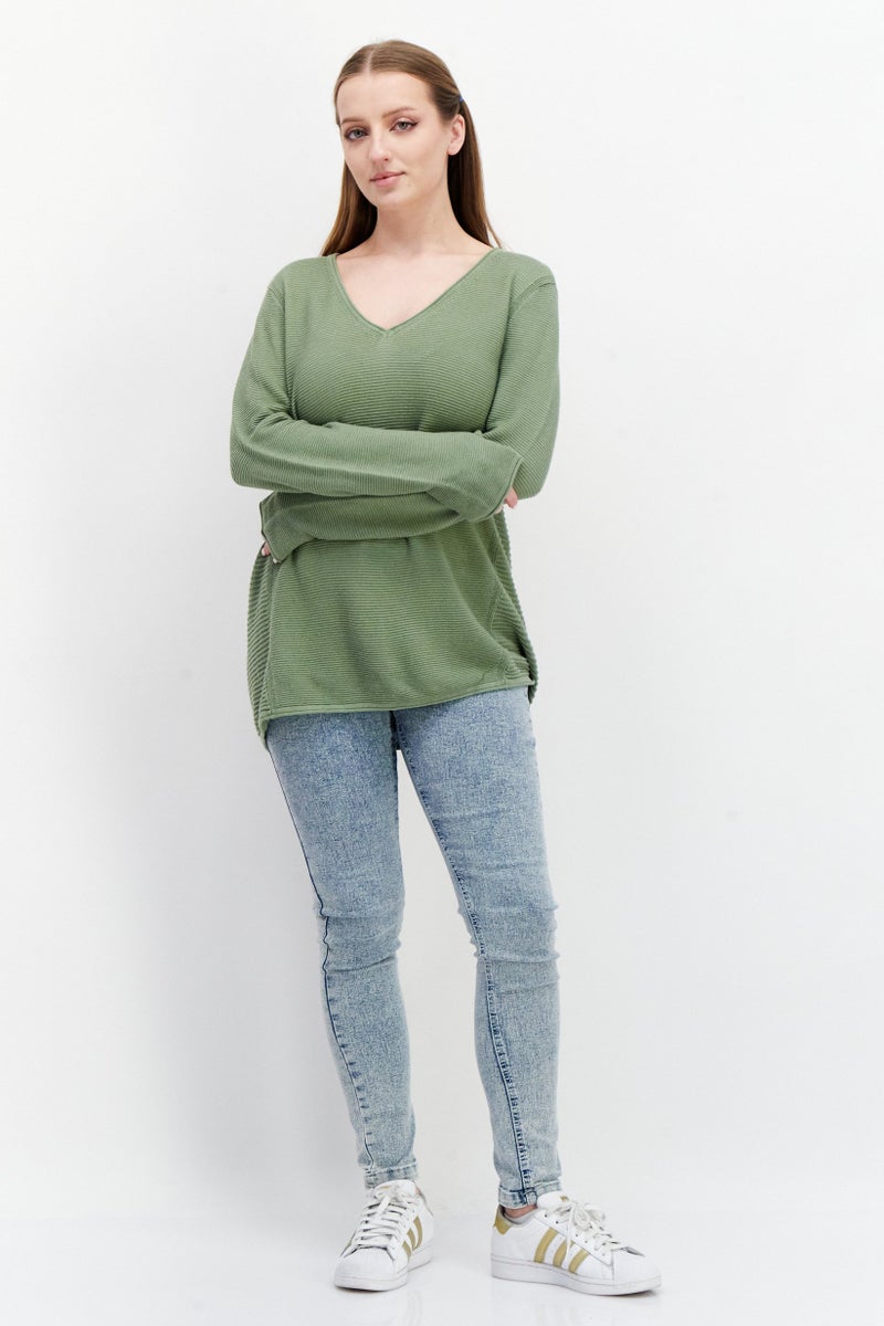 Zero Women Textured Long Sleeve Sweatshirt, Olive - Image 2