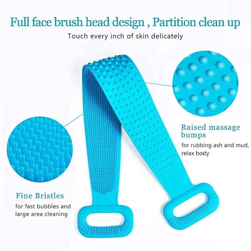 Elecsera 1 bath belt body brush back scrubber cleanser shower loofah best for face skin cleansing soft silicone handle scrub cleaner for men women - Image 2