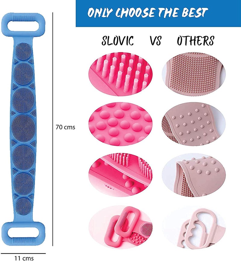 Elecsera 1 bath belt body brush back scrubber cleanser shower loofah best for face skin cleansing soft silicone handle scrub cleaner for men women - Image 3