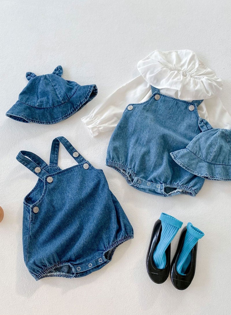 Bafanou Summer Cowboy Style Baby Boy Jumpsuit - Sleeveless Blue Romper with Matching Hat 2 Pcs for Newborns and Infants
