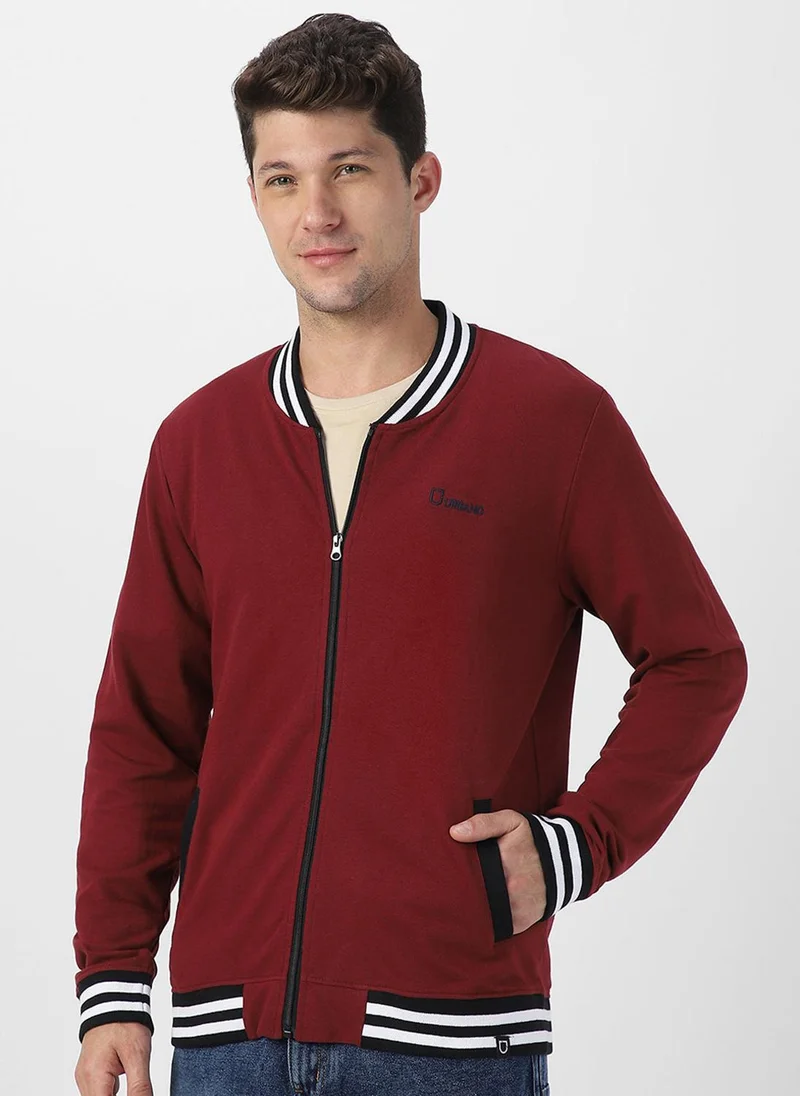 Urbano Fashion  Urbano Fashion Men's Maroon Cotton Zippered Varsity Sweatshirt for Men | Best Price UAE