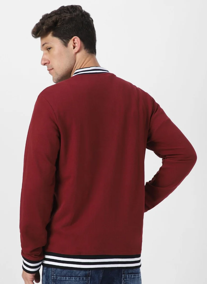 Urbano Fashion  Urbano Fashion Men's Maroon Cotton Zippered Varsity Sweatshirt for Men | Best Price UAE