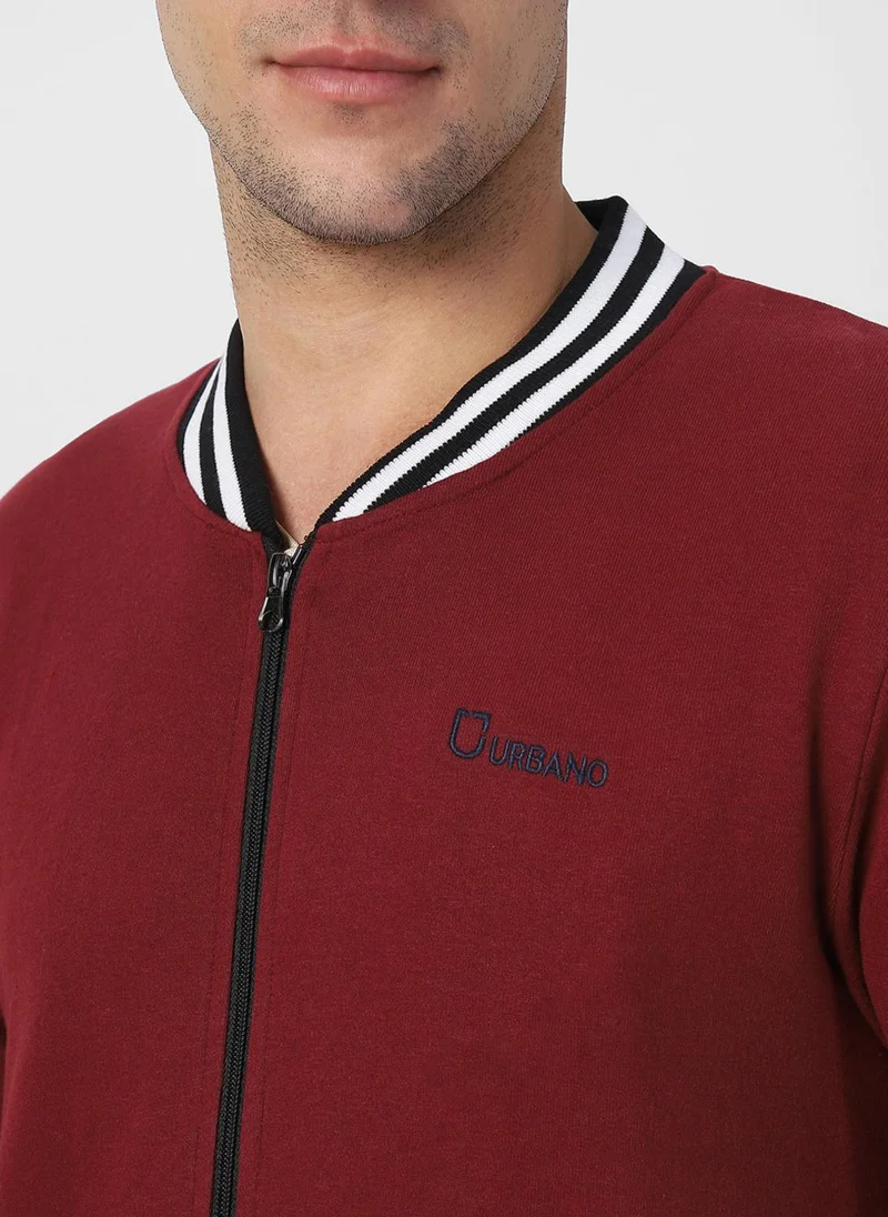 Urbano Fashion  Urbano Fashion Men's Maroon Cotton Zippered Varsity Sweatshirt for Men | Best Price UAE