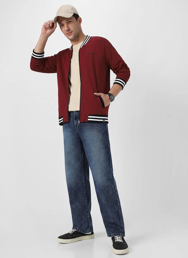 Urbano Fashion  Urbano Fashion Men's Maroon Cotton Zippered Varsity Sweatshirt for Men | Best Price UAE