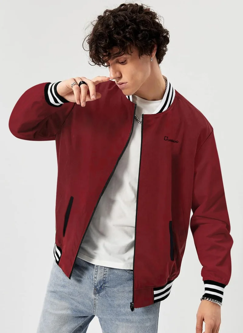 Urbano Fashion  Urbano Fashion Men's Maroon Cotton Zippered Varsity Sweatshirt for Men | Best Price UAE