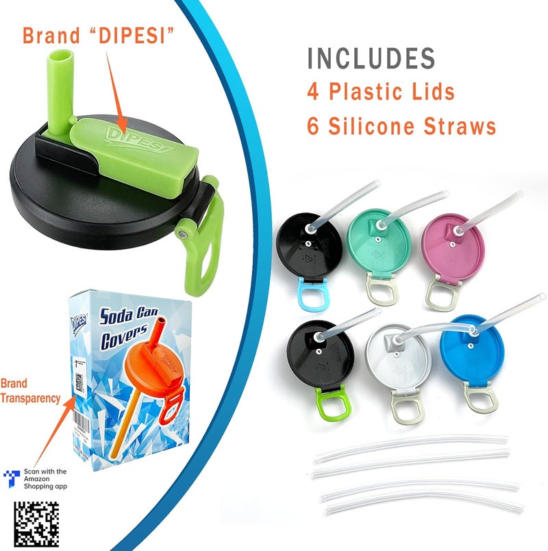 DIPESI 4 Pack Soda Can Lids with Straws,Inspired by Energy Drink Can Colors – Fits fit Standard 12oz/16oz Cans - Image 3