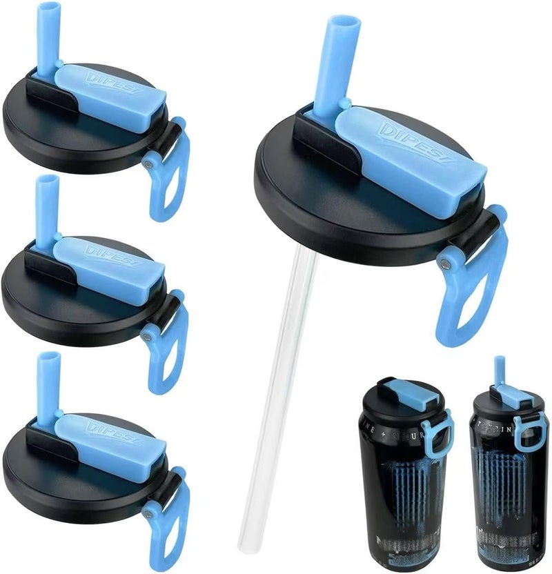 DIPESI 4 Pack Soda Can Lids with Straws,Inspired by Energy Drink Can Colors – Fits fit Standard 12oz/16oz Cans - Image 1