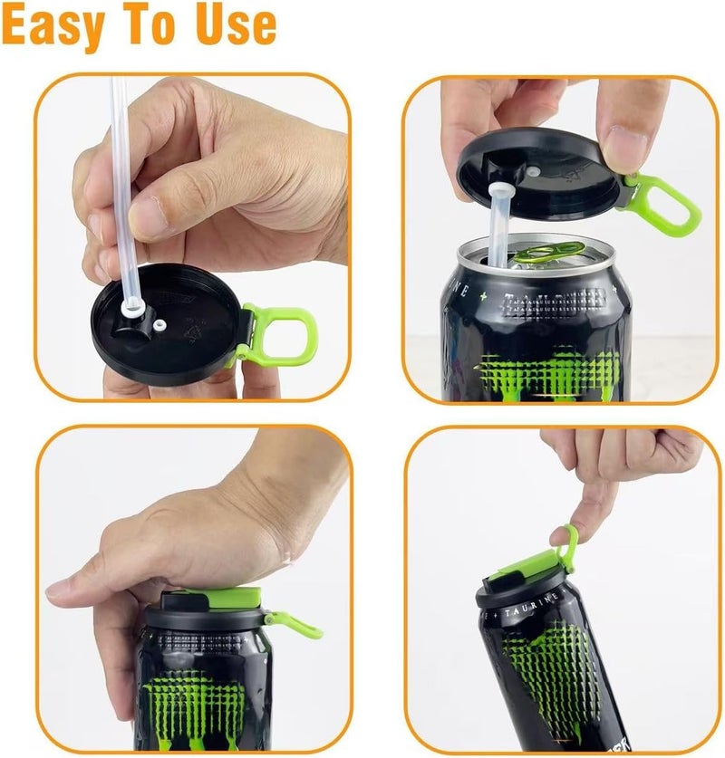 DIPESI 4 Pack Soda Can Lids with Straws,Inspired by Energy Drink Can Colors – Fits fit Standard 12oz/16oz Cans - Image 4