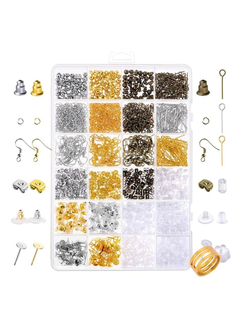 سيوسي طقم مستلزمات صناعة الأقراط 2400 قطعة مع 24 خطافًا للأقراط على شكل خطاف للأقراط وأعمدة لصنع الأقراط لصنع المجوهرات وإصلاحها - Image 1