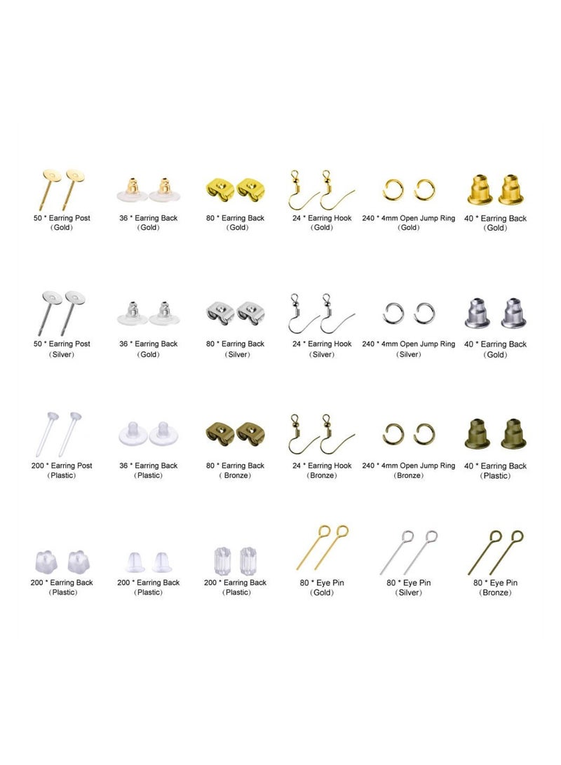 سيوسي طقم مستلزمات صناعة الأقراط 2400 قطعة مع 24 خطافًا للأقراط على شكل خطاف للأقراط وأعمدة لصنع الأقراط لصنع المجوهرات وإصلاحها - Image 2