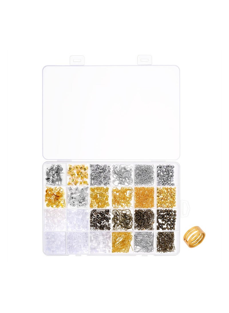 سيوسي طقم مستلزمات صناعة الأقراط 2400 قطعة مع 24 خطافًا للأقراط على شكل خطاف للأقراط وأعمدة لصنع الأقراط لصنع المجوهرات وإصلاحها - Image 4