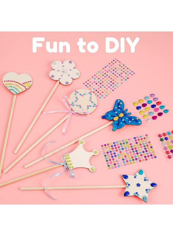 Pllieay Princess Fairy Wands Kit Include 18 Pieces 6 Styles Unfinished Wooden Princess Wand and 4 Gem Stickers Princess Art Magical Show for Party Supplies - Image 3