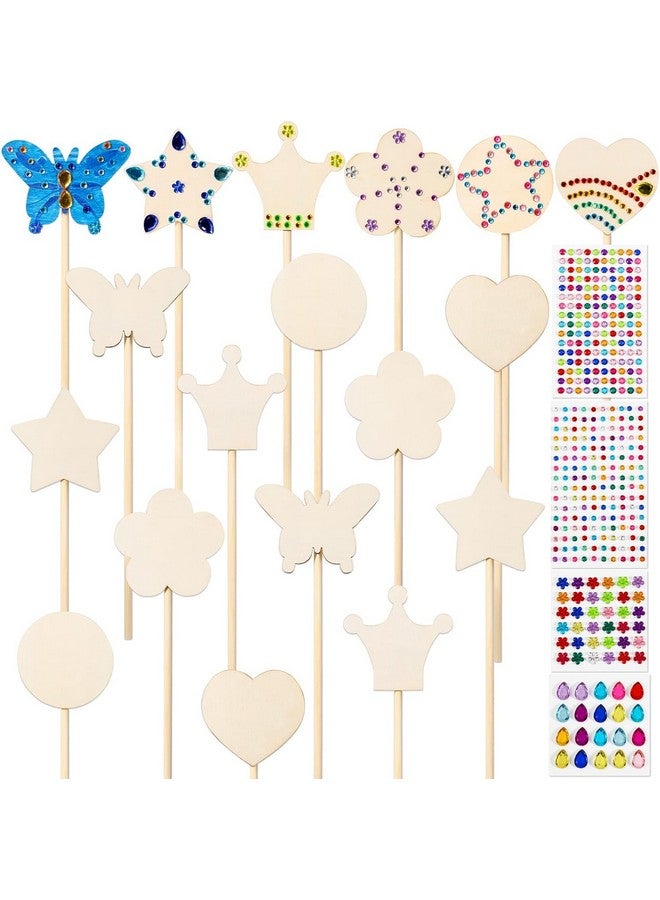 Pllieay Princess Fairy Wands Kit Include 18 Pieces 6 Styles Unfinished Wooden Princess Wand and 4 Gem Stickers Princess Art Magical Show for Party Supplies - Image 1