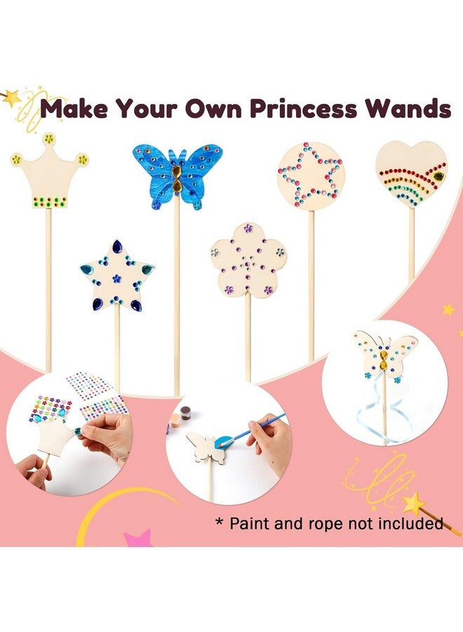 Pllieay Princess Fairy Wands Kit Include 18 Pieces 6 Styles Unfinished Wooden Princess Wand and 4 Gem Stickers Princess Art Magical Show for Party Supplies - Image 4