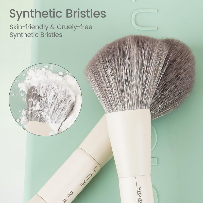 LULUCOLORS-Dual-Ended Makeup Brush Set with Sponge & Travel Case-13 Kinds of Multi-Functional Brushes for Face & Eyes â€“ Soft Bristles, Easy Travel Brush Set (Mint Green) - Image 5