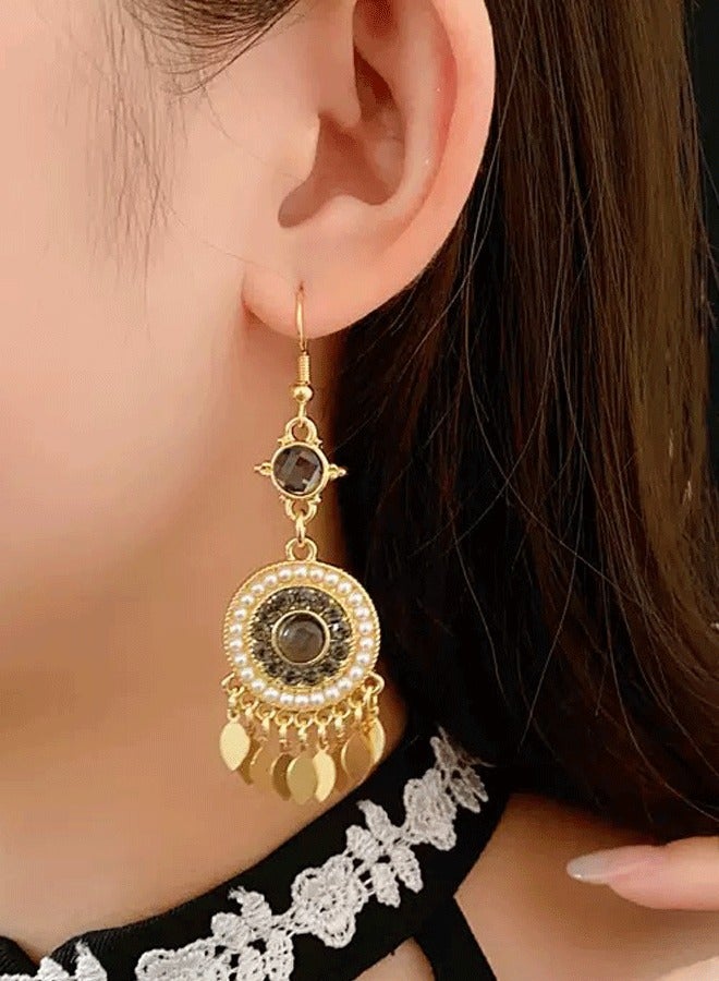 Women's Indian Jhumka Earrings, Gold Plated Pearl & Black Gemstone Statement Earrings for Ladies, Ideal for Wedding & Diwali - Image 2