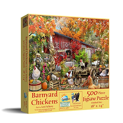 SUNSOUT INC - Barnyard Chickens - 500 pc Jigsaw Puzzle by Artist: Lori Schory - Finished Size 18" x 24" - MPN# 34871 - Image 2