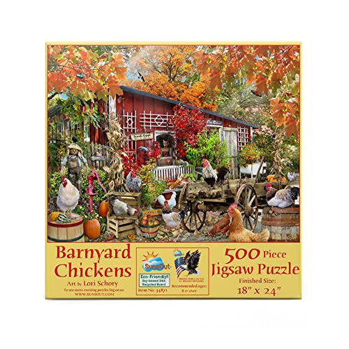SUNSOUT INC - Barnyard Chickens - 500 pc Jigsaw Puzzle by Artist: Lori Schory - Finished Size 18" x 24" - MPN# 34871 - Image 1