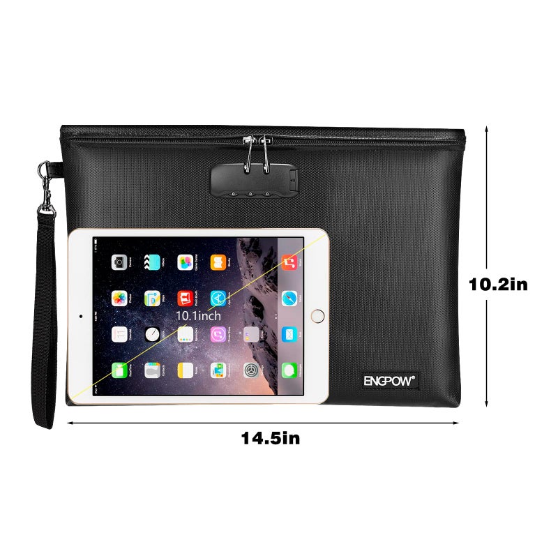 ENGPOW Fireproof Document Bag with Lock Money Bag 37x26cm Fireproof Safe Bag A4 Document Storage Bag Waterproof Cash Pouch for for Documents/Passport/Driver License/Money/Bill/Invoices/Cards/Valuables - Image 2