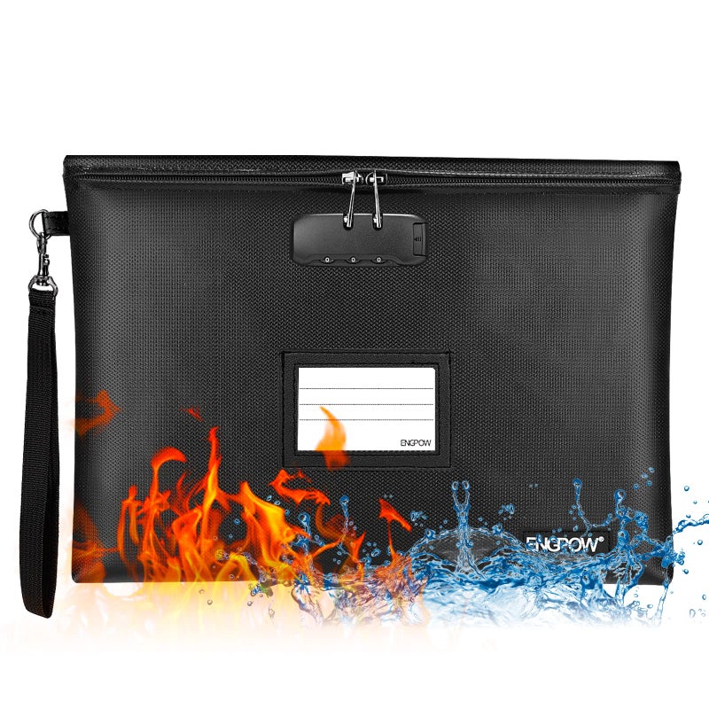 ENGPOW Fireproof Document Bag with Lock Money Bag 37x26cm Fireproof Safe Bag A4 Document Storage Bag Waterproof Cash Pouch for for Documents/Passport/Driver License/Money/Bill/Invoices/Cards/Valuables - Image 1