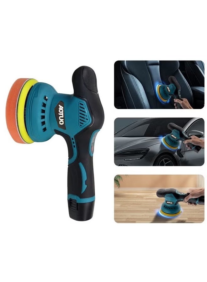 AOTUO نسخة محدثة من آلة تلميع السيارات المحمولة بقطر 5 بوصات، آلة صنفرة لاسلكية مع مجموعة وسادات إسفنجية [بطارية*2] - Image 2