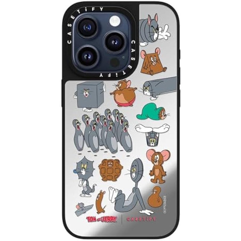 Casetify Mirror Case for iPhone 15 Pro 【Tom and Jerry Colab/Reflective / 4.9ft Drop Protection/Compatible with Magsafe】 - Pattern Sticker - Silver on Black - Image 1